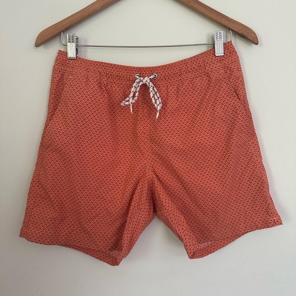 J. Crew Geometric Orange Swim Trunks